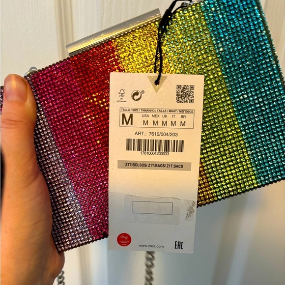 Zara Rhinestone Rainbow Clutch Crossbody Bag NWT - Picture 2 of 4